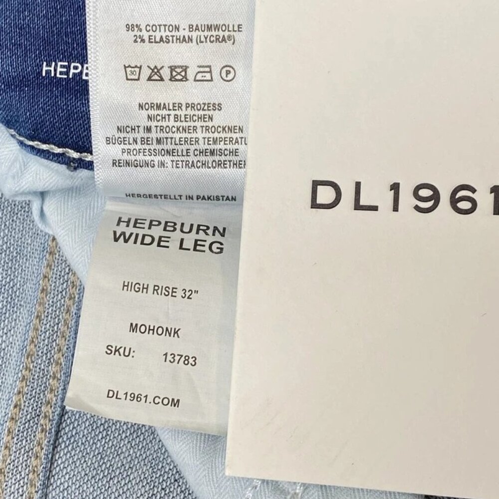 NEW DL1961 Women's Hepburn Wide Leg Jeans Size 26 Blue – High Rise, 32" Inseam - Picture 4 of 8